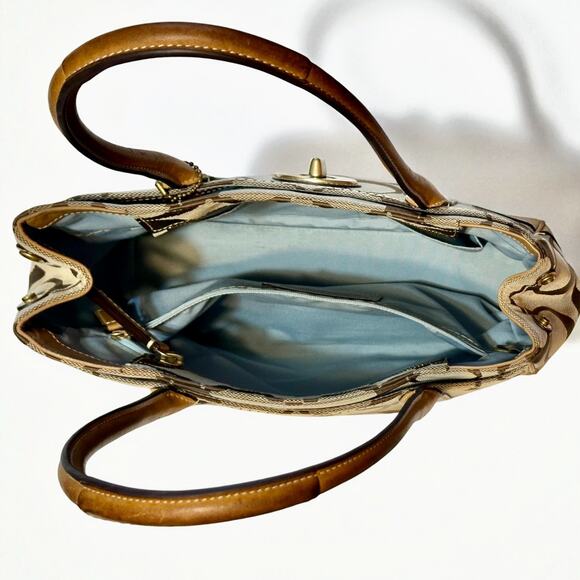 COACH Hamptons Medium Madeline Satchel Handbag Brown Monogram Leather Trim - Picture 5 of 15